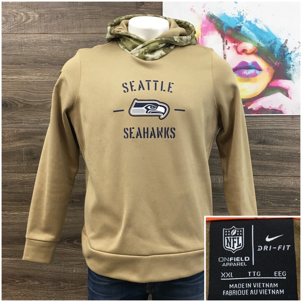 Nike Seattle Seahawks Salute to Service Hoodie Tan Camo Mens XXL Dri-FIT NFL